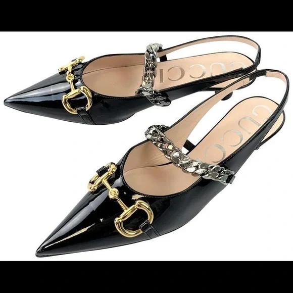 GUCCI Black Patent Leather Horsebit Chain Pumps Size 40 9.5 616596 Runway Shoe - Picture 8 of 16